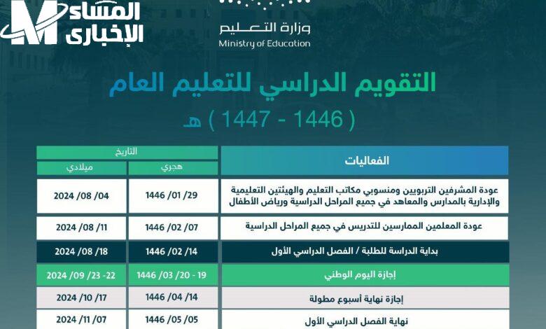 التعليم السعودي يعلن عن مواعيد اختبارات الفصل الاول 1446