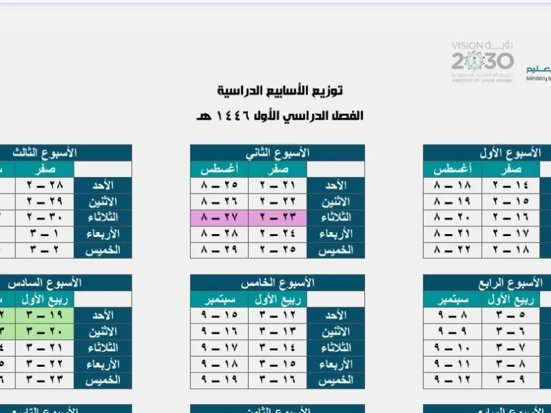 التعليم السعودي يعلن التقويم الدراسي والإجازات والعطلات ومواعيد الاختبارات في المملكة