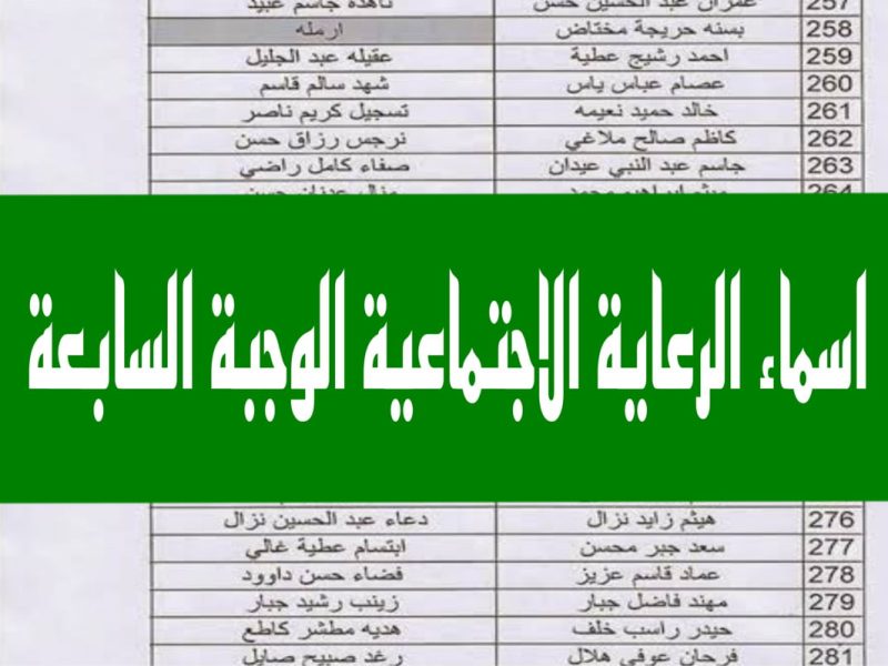 الوجبة الأخيرة بالعراق الاستعلام عن أسماء المشمولين بالرعاية الاجتماعية