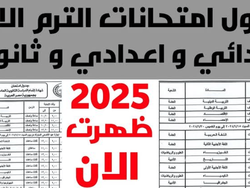 موعد امتحانات الشهادة الابتدائية 2025 الصف السادس الابتدائي الترم الأول