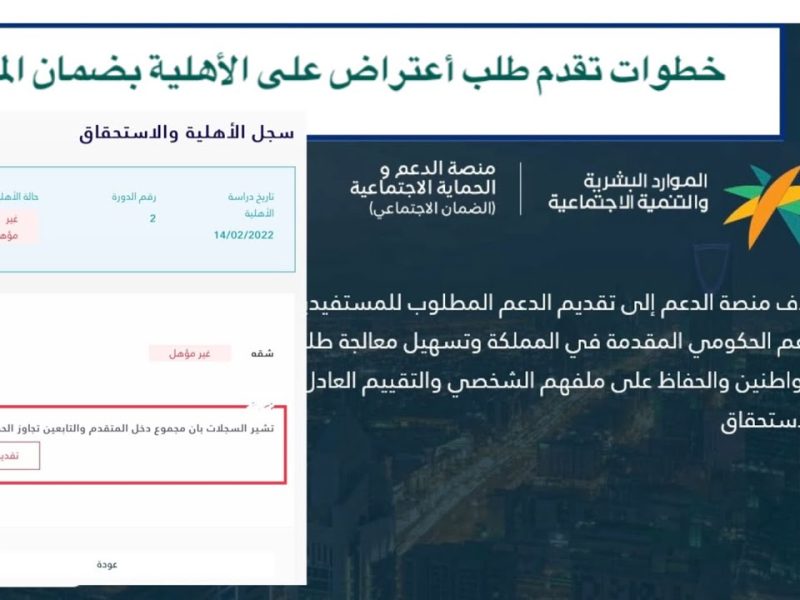 خطوات الاعتراض على رفض الأهلية للضمان الاجتماعي بهذه الشروط