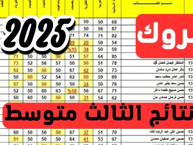 برقم الإمتحاني استخرج نتائج الصف الثالث المتوسط الدور الأول بالعراق