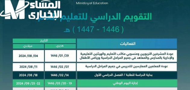 وفقاً لوزارة التربية السعودية تعرف علي مواعيد نهاية العام الدراسي 1446