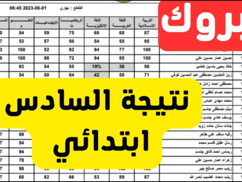 بالإسم والرقم الامتحاني نتائج الصف السادس الابتدائي 2025 / 1446