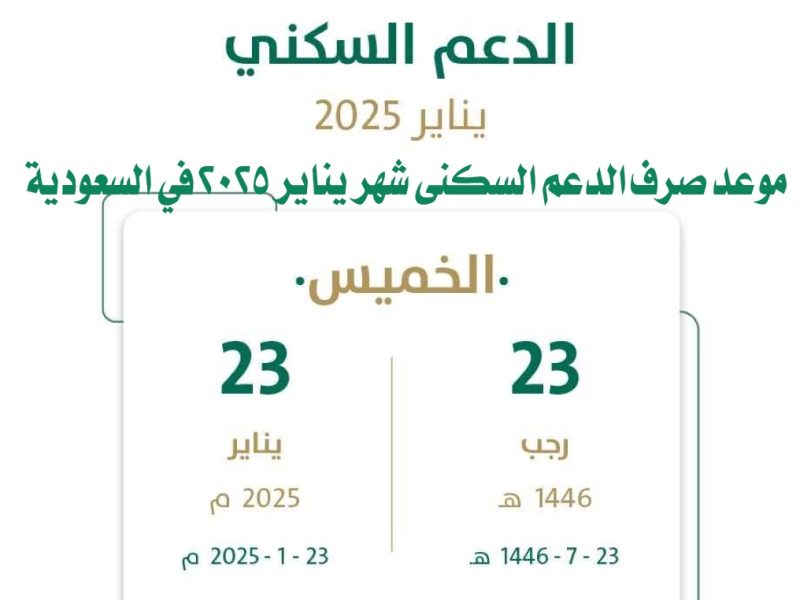 الإسكان توضح موعد صرف الدعم السكني يناير 2025 عبر وزارة الإسكان السعودية