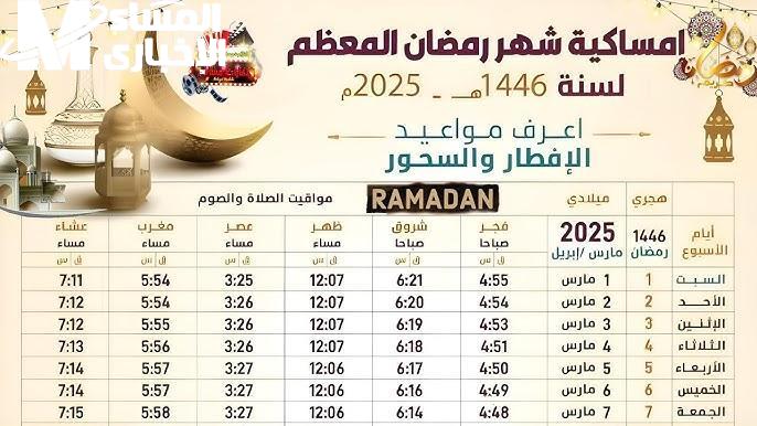 تعرف علي المواعيد الخاصة بـ امساكية شهر رمضان العراق 2025