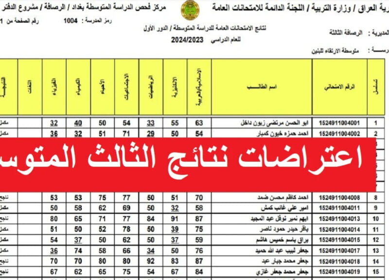 فور الظهور .. نتائج اعتراضات الثالث المتوسط 2025 دور اول في العراق