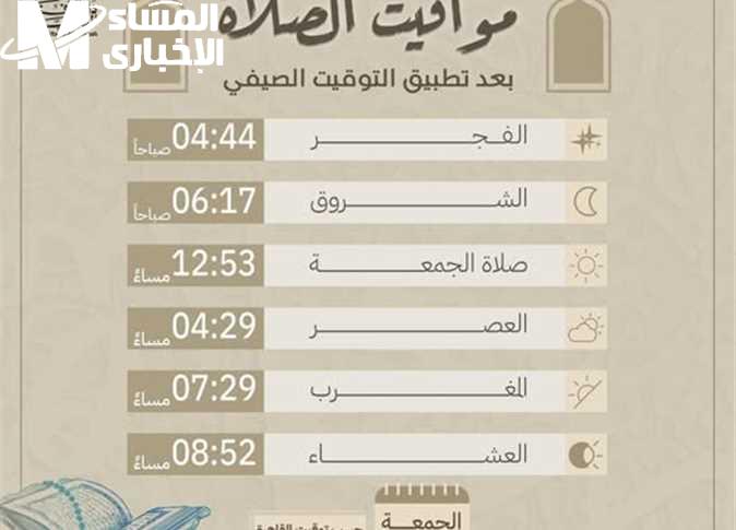 مواقيت الصلاة بالتوقيت الصيفي 2025