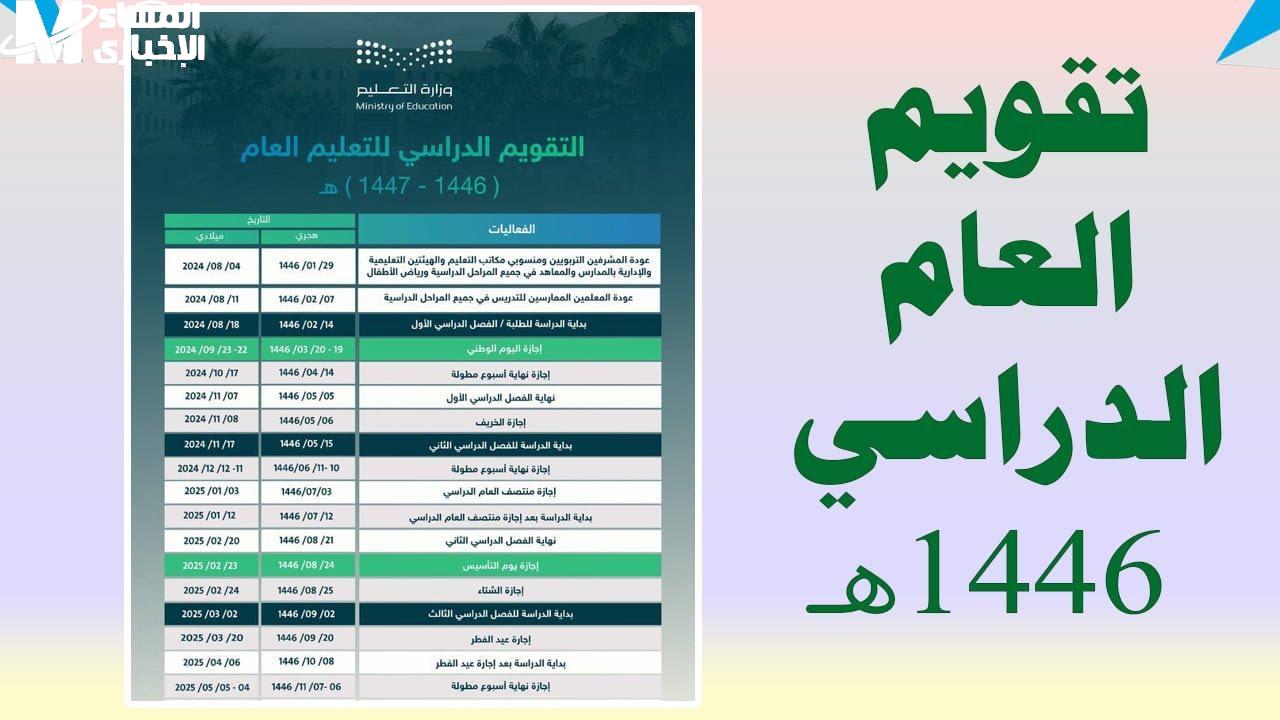 . جدول الاجازات 1446 بعد تقويم المدارس