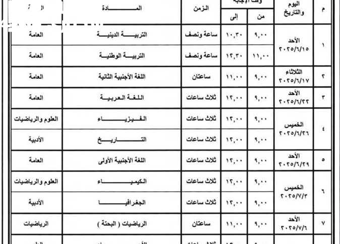 خُذ ورقتك وقلمك فوراً.. جدول امتحانات الثانوية العامة 2025 لجميع الشعب تنظيم دقيق