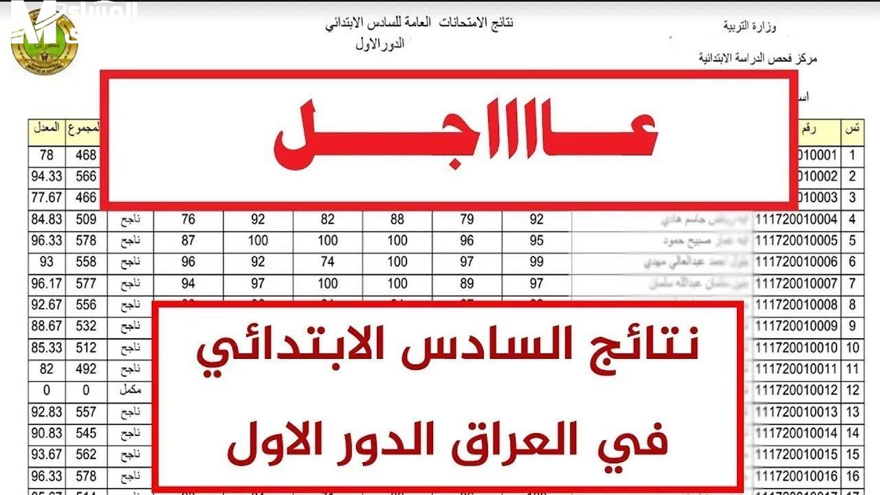 نتائج السادس الابتدائي الدور الأول في العراق 2025
