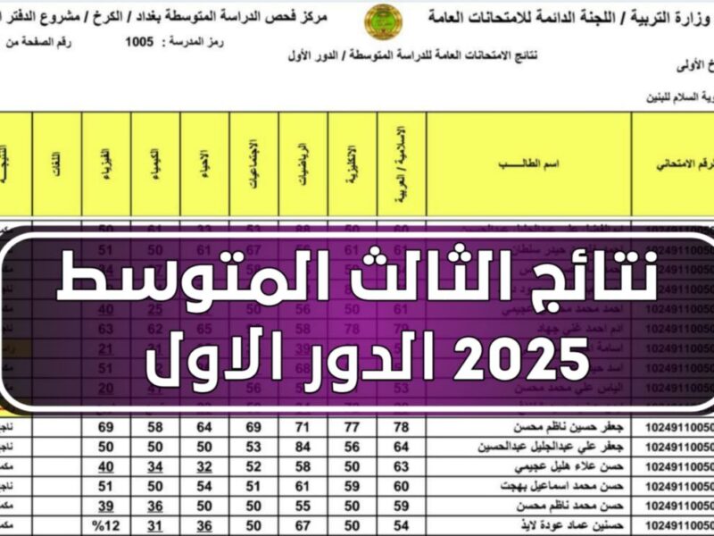 درجتك وصلت للتليفون.. نتائج الثالث متوسط الدور الأول في العراق 2025 شوفها من مكانك بدون عناء